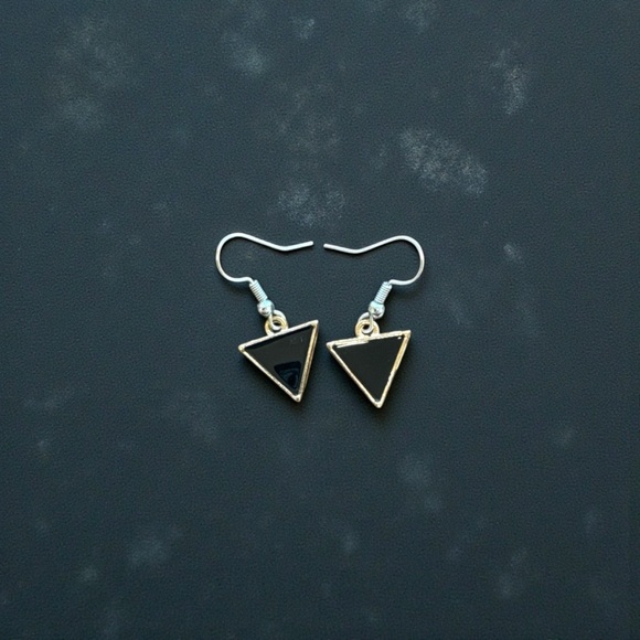 Chic Black and Gold Colored Triangle Earrings - Picture 3 of 5